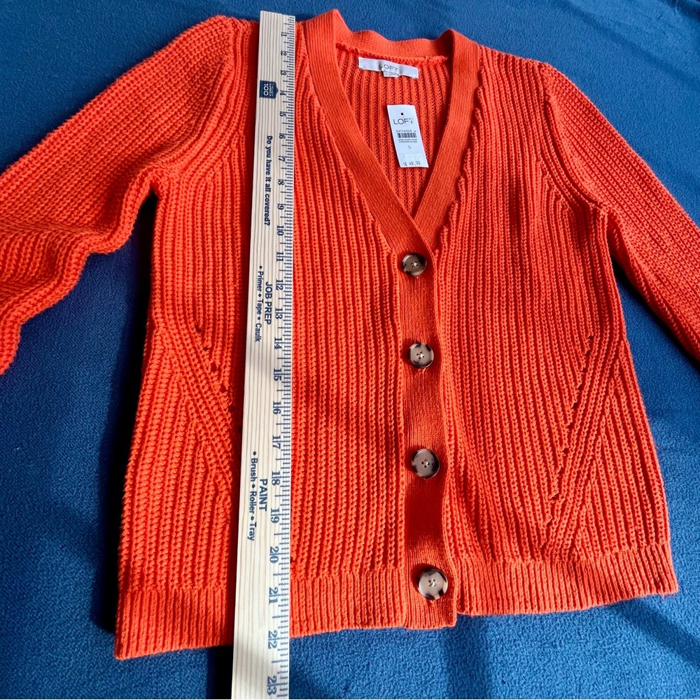 NWT Loft Button Up Knit Cardigan Sweater Orange Women’s Small - Picture 8 of 9